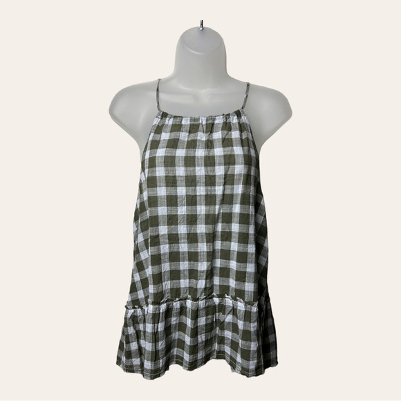 1099. ANTHROPOLOGIE CLOTH & STONE GINGHAM HALTER TOP SIZE XSMALL GREEN/WHITE - Picture 2 of 10